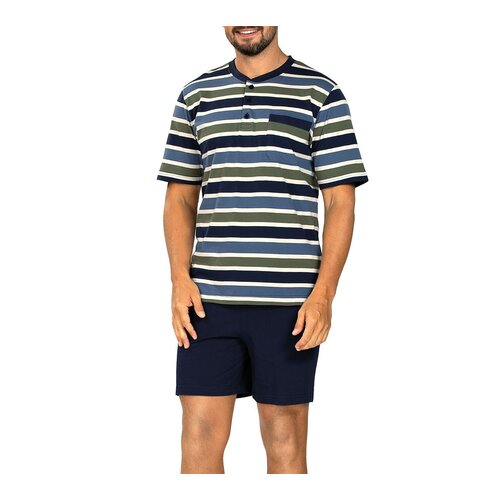 Comte Heren shortama katoen - gestreept blauw groen