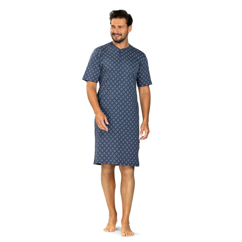 Comte Heren nachthemd korte mouw - donkerblauw print