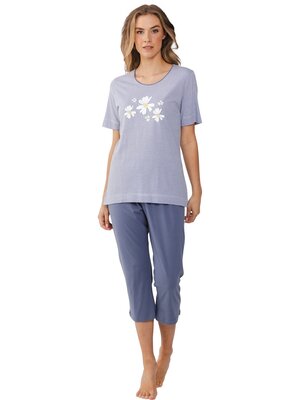 Pastunette Dames zomer pyjama met capri broek - blauw gestreept