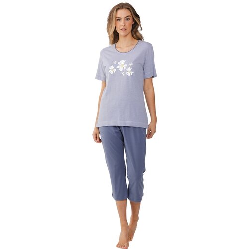 Pastunette Dames zomer pyjama met capri broek - blauw gestreept