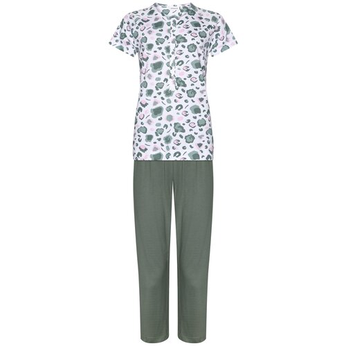 Pastunette Dames zomer pyjama met capri broek - print donkergroen