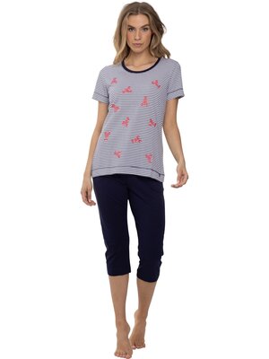 Rebelle by Pastunette Dames zomer pyjama met capri broek - gestreept kreeftjes