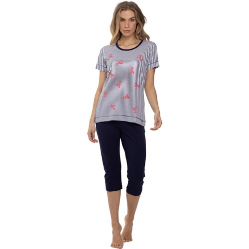 Rebelle by Pastunette Dames zomer pyjama met capri broek - gestreept kreeftjes