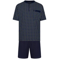 Heren shortama - squares donkerblauw