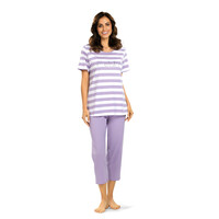 Dames pyjama katoen met 7/8 broek - lila  gestreept