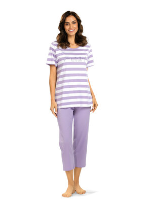 Comtessa Dames pyjama katoen met 7/8 broek - lila  gestreept