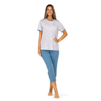 Dames pyjama katoen met 7/8 broek - wit blauw