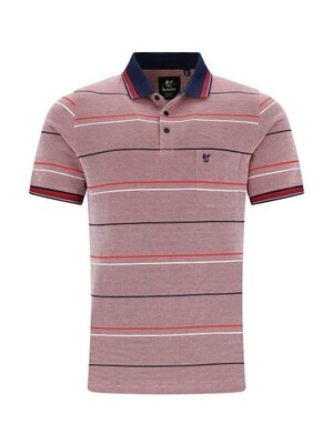 Hajo Heren poloshirt piqué - rood gestreept