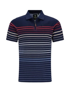 Hajo Heren poloshirt piqué - donkerblauw gestreept