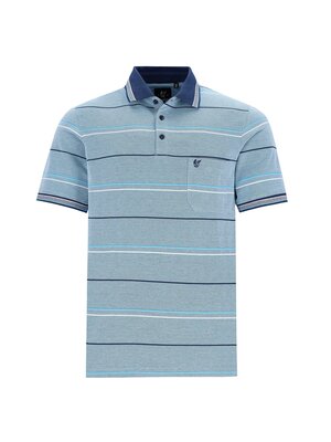 Hajo Heren poloshirt piqué - aqua blauw gestreept