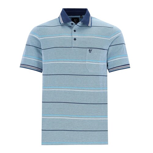 Hajo Heren poloshirt piqué - aqua blauw gestreept
