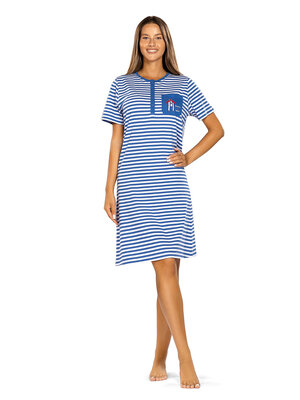 Comtessa Dames nachthemd korte mouw - blauw wit gestreept