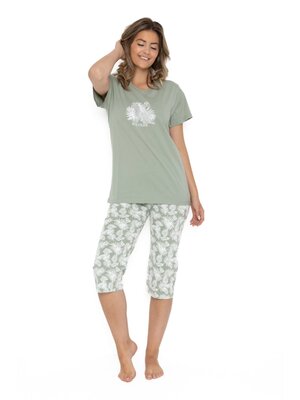 Cocodream Dames pyjama met 3/4 capri broek - groen - wildlife