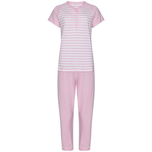 Pastunette Dames zomer pyjama met capri broek - gestreept roze