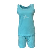 Dames shortama mouwloos - turquoise