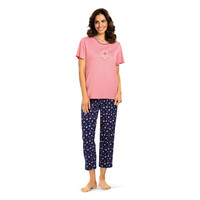 Dames pyjama katoen met 7/8 broek -flamingo roze