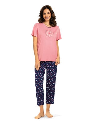 Comtessa Dames pyjama katoen met 7/8 broek -flamingo roze
