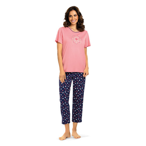 Comtessa Dames pyjama katoen met 7/8 broek -flamingo roze Comtessa Dames pyjama katoen met 7/8 broek -flamingo roze