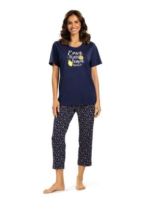 Comtessa Dames pyjama katoen met 7/8 broek - blauw easy peasy