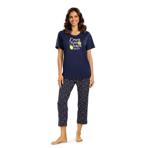 Comtessa Dames pyjama katoen met 7/8 broek - blauw easy peasy