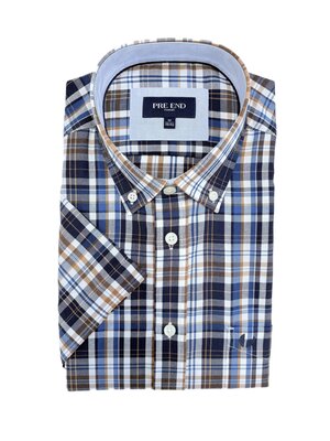 Pre End Heren overhemd korte mouw - blauw geruit - strijkvrij