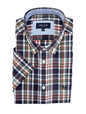 Pre End Heren overhemd korte mouw - multicolor geruit - strijkvrij