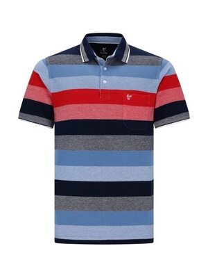 Hajo Heren poloshirt -  premium kwaliteit - Blauw rood gestreept