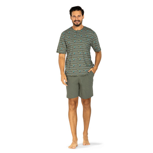 Comte  Heren shortama katoen - palm stripes green Comte  Heren shortama katoen - palm stripes green