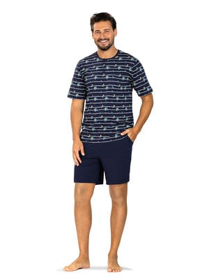 Comte Heren shortama katoen - palm stripes blue