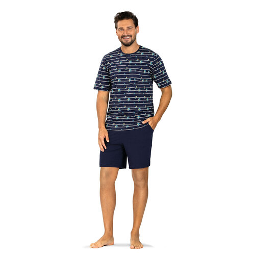 Comte  Heren shortama katoen - palm stripes blue