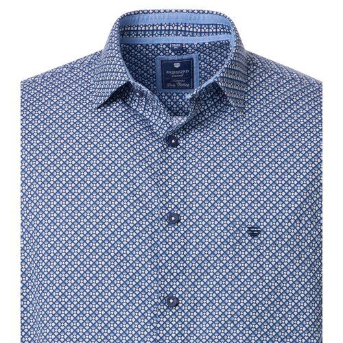 Redmond Heren overhemd korte mouw - blauw multi