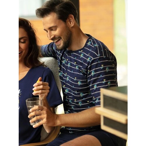 Comte  Heren shortama katoen - palm stripes blue