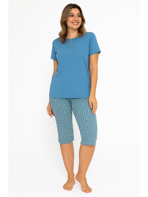 Cocodream Dames pyjama met 3/4 capri broek - blauw