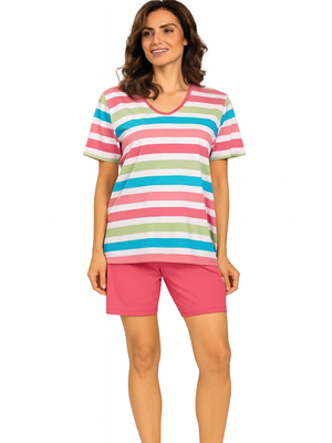 Comtessa Dames shortama katoen - roze blauw gestreept