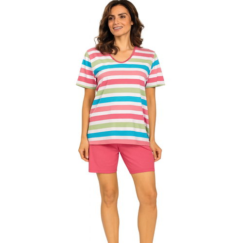 Comtessa Dames shortama katoen - roze blauw gestreept