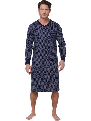 Pastunette Heren nachthemd lange mouw - graphic blauw