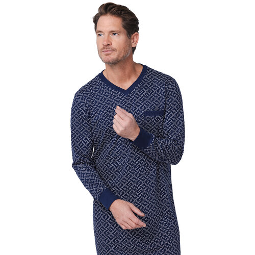 Pastunette Heren nachthemd lange mouw - graphic blauw