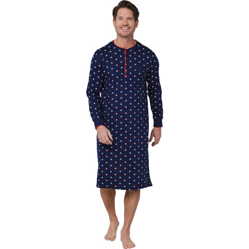 Pastunette Heren nachthemd lange mouw - allover print blauw