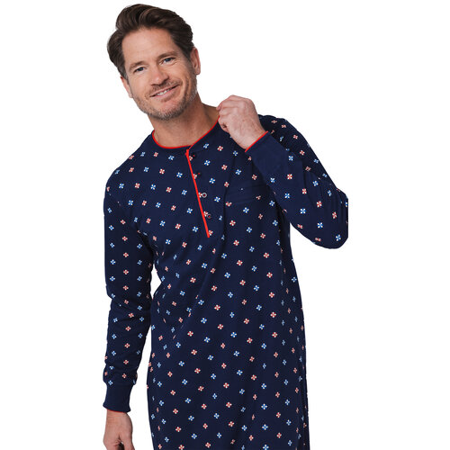 Pastunette Heren nachthemd lange mouw - allover print blauw