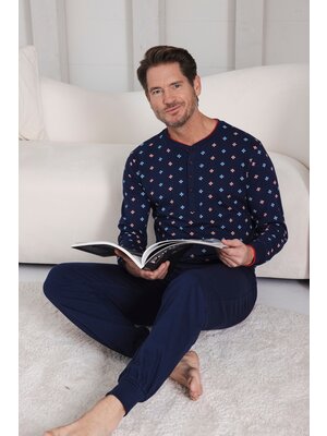 Pastunette Heren pyjama katoen - allover print blauw
