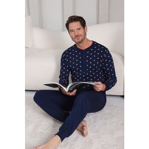 Pastunette Heren pyjama katoen - allover print blauw