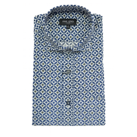 Heren overhemd lange mouw - print blauw