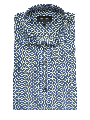Pre End Heren overhemd lange mouw - print blauw