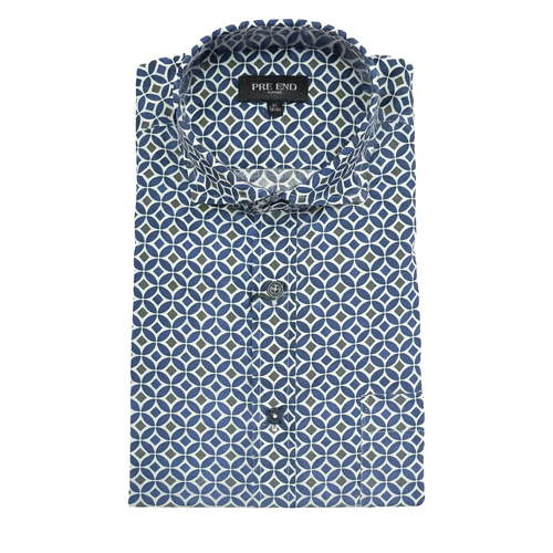 Pre End Heren overhemd lange mouw - print blauw