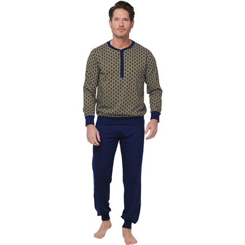 Pastunette Heren pyjama katoen - allover print groen blauw