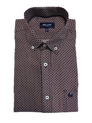 Pre End Heren overhemd lange mouw - blauw rood - strijkvrij
