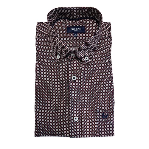 Pre End Heren overhemd lange mouw - blauw rood - strijkvrij