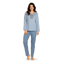 Dames pyjama katoen - blauw wit gestreept