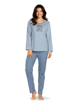 Comtessa Dames pyjama katoen - blauw wit gestreept