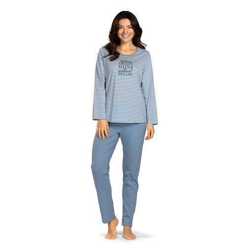 Comtessa Dames pyjama katoen - blauw wit gestreept